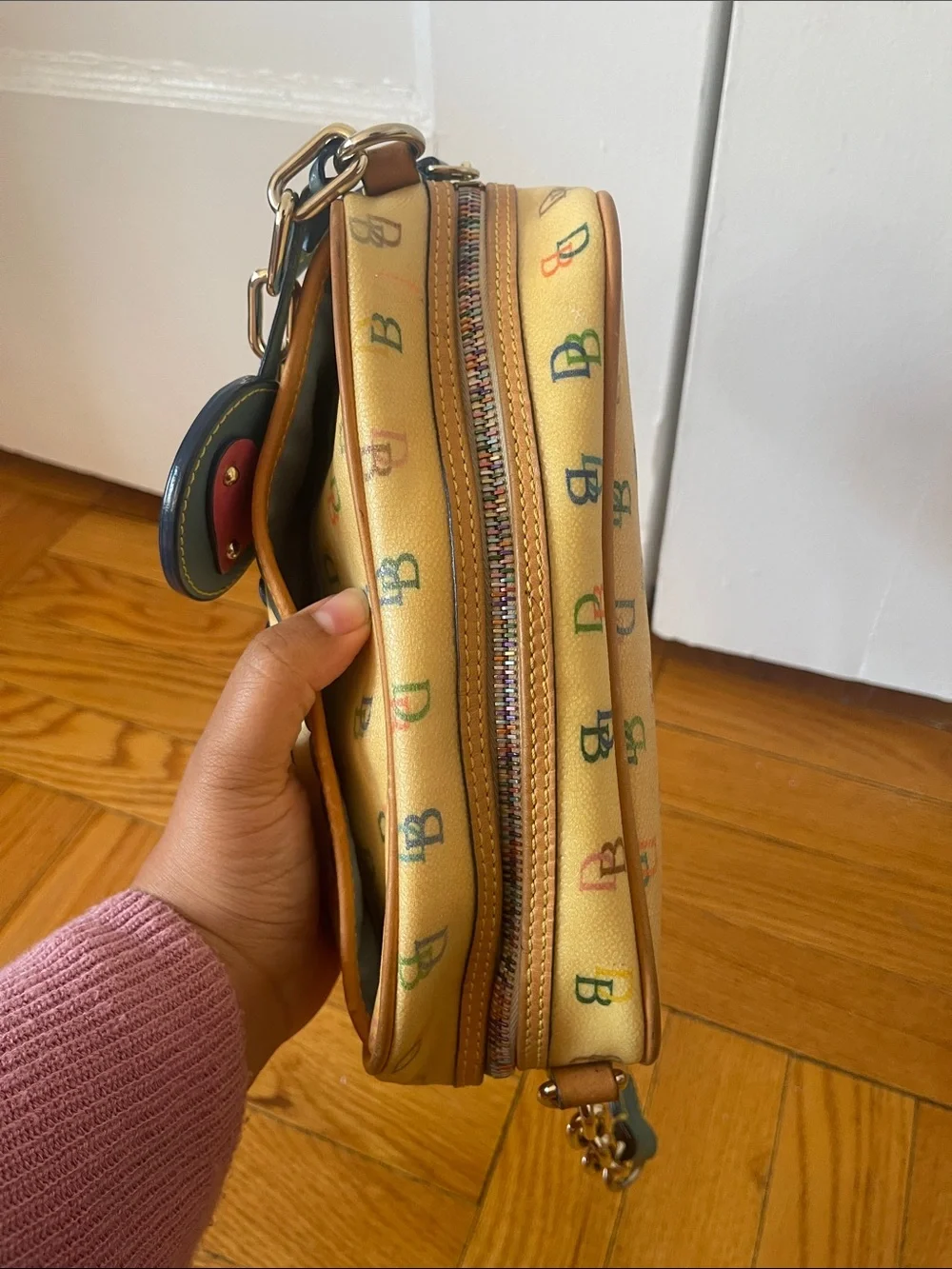 Dooney & Bourke Vintage Y2K Yellow Multicolor DB Logo Canvas Shoulder Bag